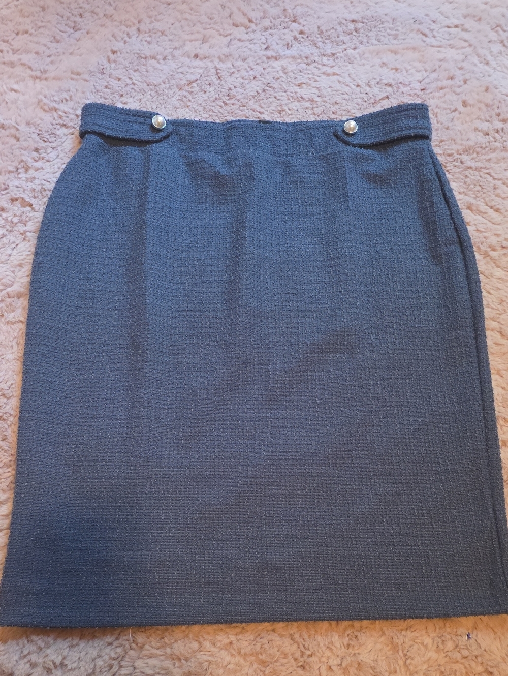 Ann Taylor BLUE Charcoal Textured Pencil Skirt with Pearl Tabs